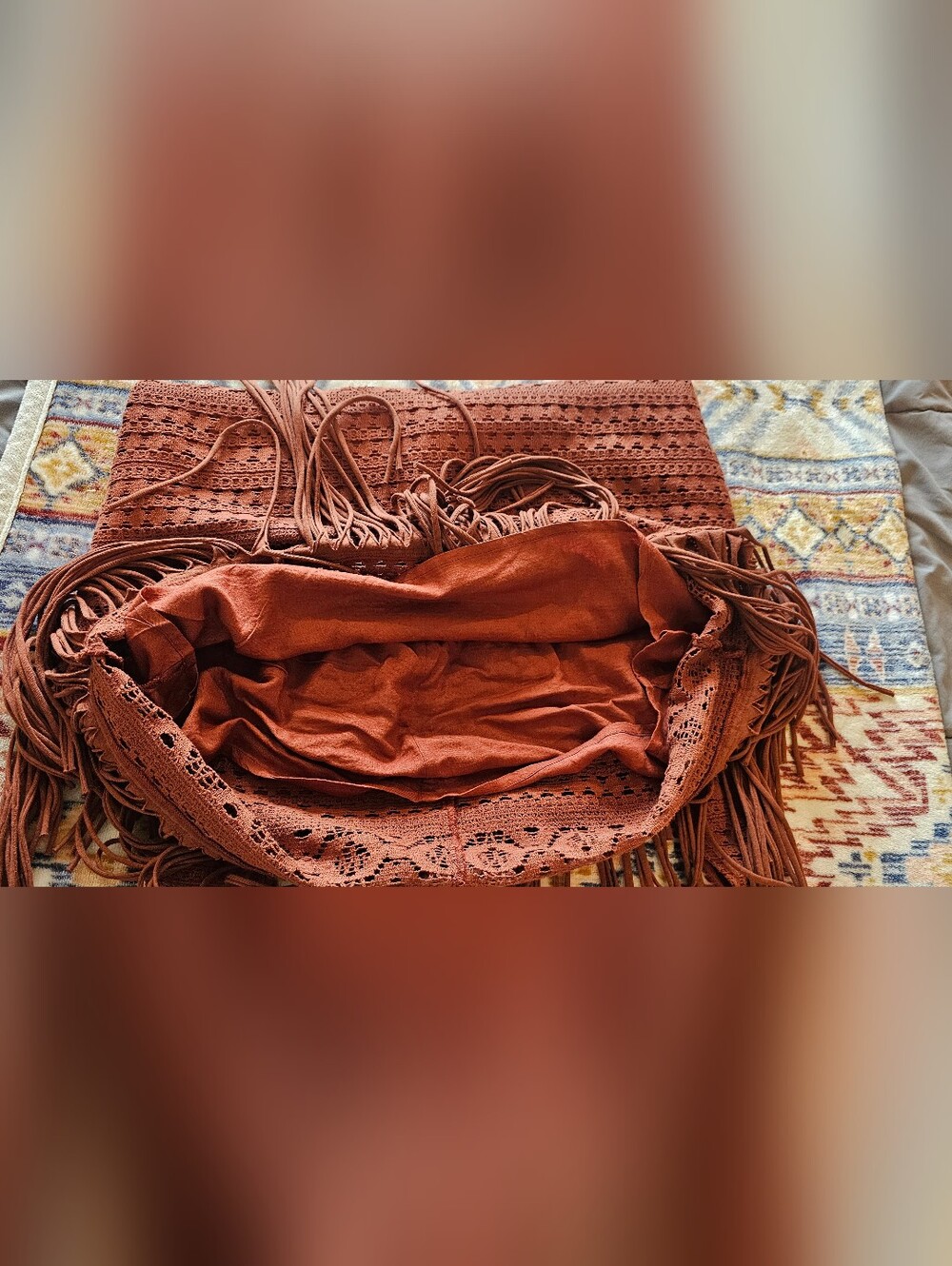 SHYANNE Western 100% Cotton Crochet Fringe Sleeveless Midi Dress Large Rust - Picture 12 of 13